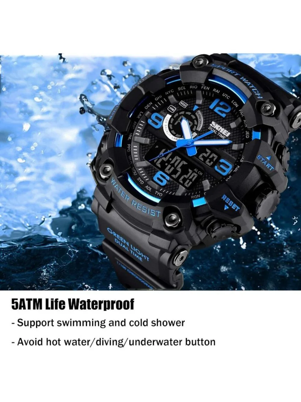 Men Denim&Blue Analog Quartz S-Shock Waterproof Outdoor Sports LED Digital Watch